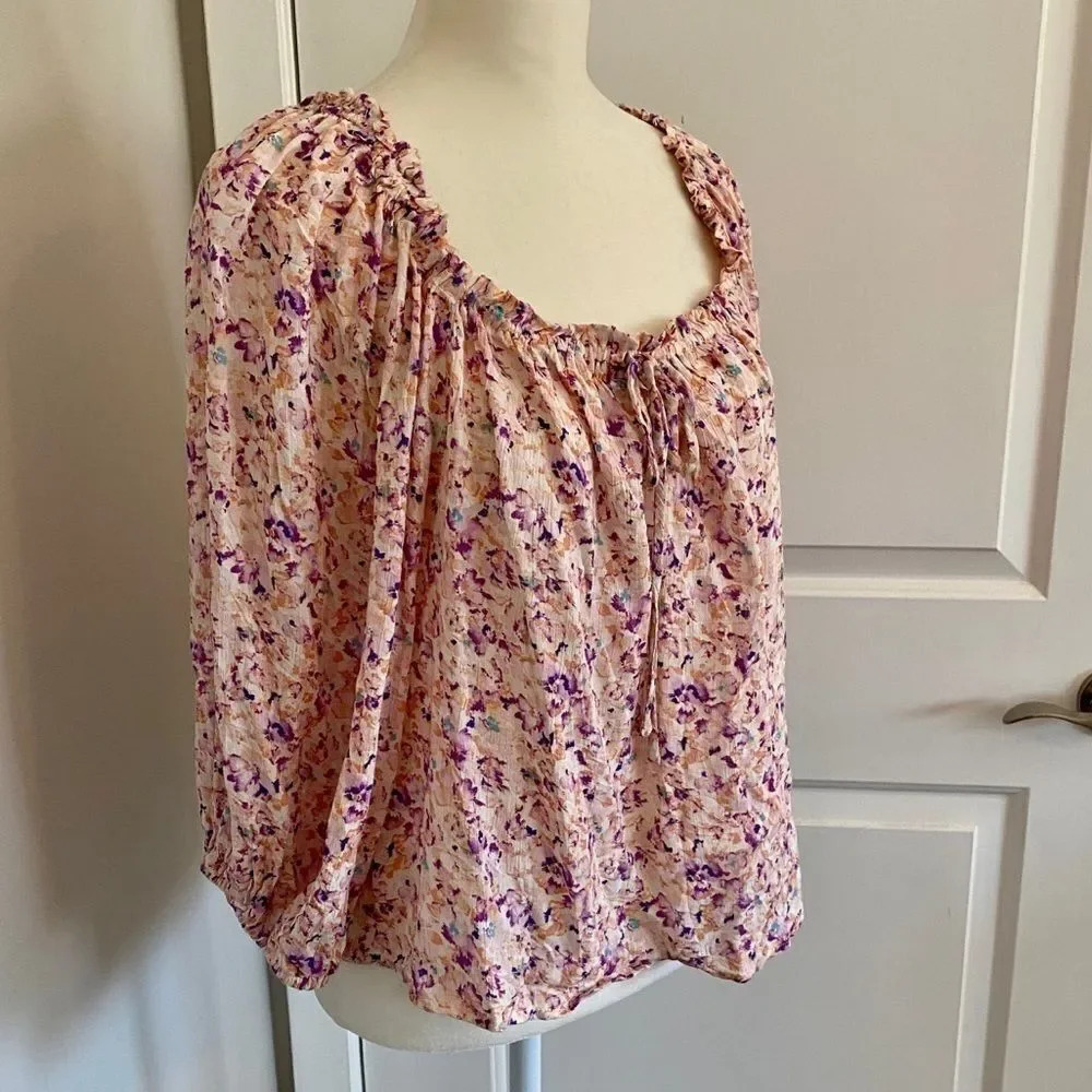 Azoe Floral Square Neck Tie Blouse - Picture 2 of 9